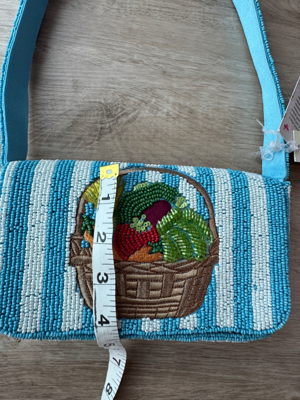 Handcrafted in India Blue Striped Vegetable Beaded Bag Viral TikTok NWT - Picture 14 of 16
